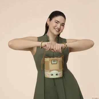 The Mandalorian Grogu & Anzellan Drawstring Bucket Crossbody Bag with Coin Bag