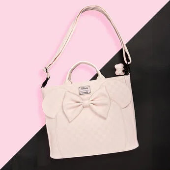 Minnie Mouse Checkered Texture Convertible Backpack & Tote Crossbody Bag